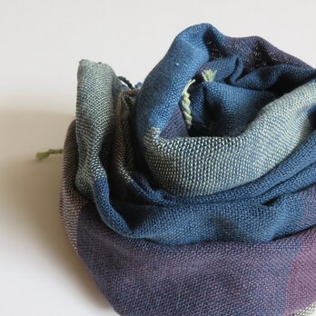 手織りオーガニックコットンストール・・青×紫の画像
