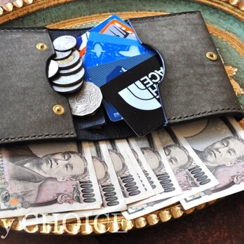 イタリアンレザー・革新のプエブロ・コンパクト２つ折り財布（グリージオ×ネイビー）の画像
