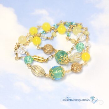 とんぼ玉ネックレス＊Yellow&Blueの画像