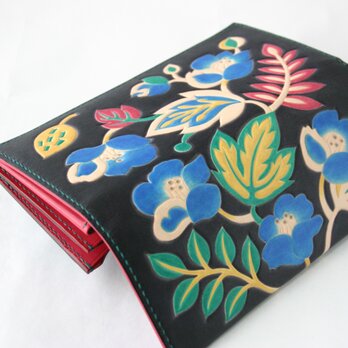 再販　手染め手縫い革の長財布　Daily Flower Blackの画像