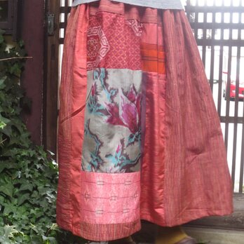 着物リメイク☆織のきれいな紬ロング丈スカート背の高い方に♪８７㎝丈の画像