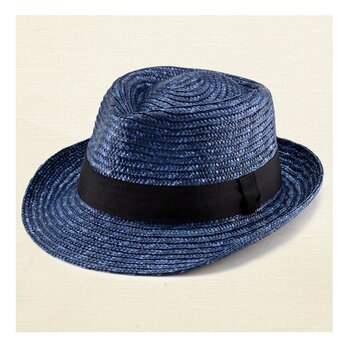 ノア 中折れ 麦わら帽子 ストローハット ブルー 56.5cm [UK-H005-S-BL]の画像