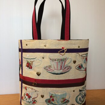 ゴブラン織りトートバッグ縦長‐teacup柄　（受注製作）の画像
