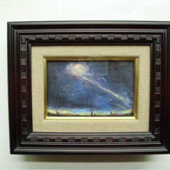 絵画 インテリア ミニチュアール額絵 油絵の具とクレパスのコラボ画 a cometの画像