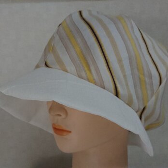 魅せる帽子☆軽くて涼しい！イタリアン綿ローンストライプのリバーシブルクロッシュの画像