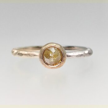ローズカットダイヤモンド 3色地金のリング　シトラスイエロー（Meteorite Bezel Satin Ring)の画像