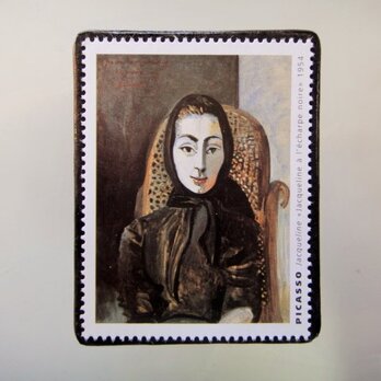 フランス　美術「ピカソ」切手ブローチ5054の画像