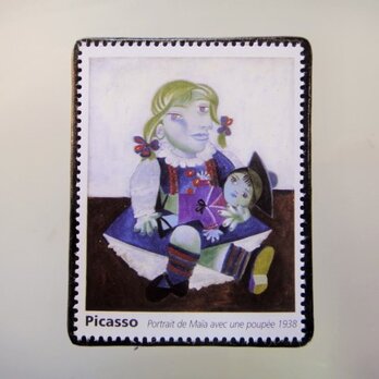 フランス　美術「ピカソ」切手ブローチ5060の画像