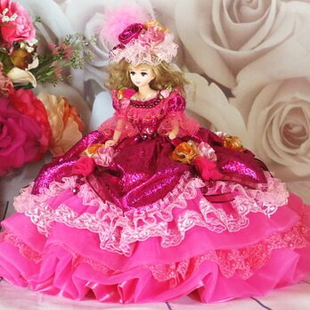 ドール服 花の妖精 ボリューム フリルドールドレス フューシャピンク グラデーションの画像