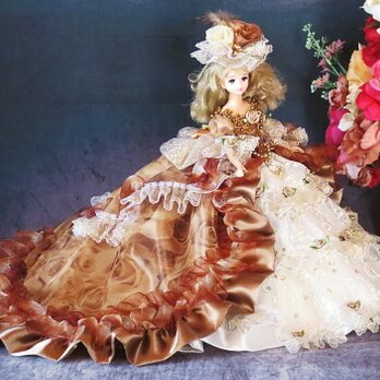 ドール服 薔薇のロングトレーンドールドレス エリザベート皇后 アンティークブラウンの画像