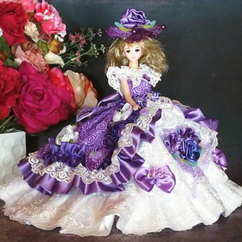 ドール服 ベルサイユの薔薇 バイオレットの王妃 レース アメジスト 着せ替えドレスの画像