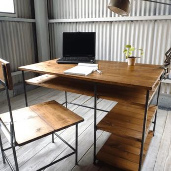【送料無料】 アイアン ウッド ワークデスク （ テレワーク　学習机　事務机　ネイルデスク ）《頑丈》《全面溶接》