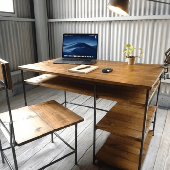 【送料無料（送料込価格）】 アイアン ウッド ワークデスク （ テレワーク　学習机　事務机　ネイルデスク ）《頑丈》《全面溶接》