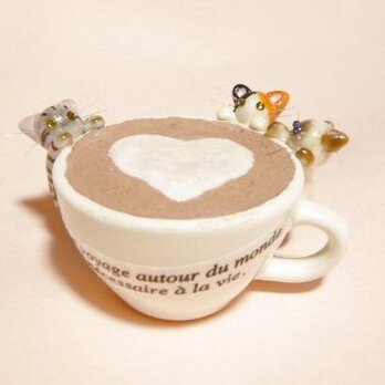 にゃんこのしっぽ○なかよしにゃんこのカプチーノ〇ミニチュア〇ドールハウス〇置物