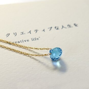 クリエイティブな人生を ~Swiss blue topaz カード付き スイスブルートパーズ 14kgf 一粒ネックレスの画像