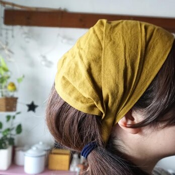 綿麻マスタードカラーのヘアターバンの画像