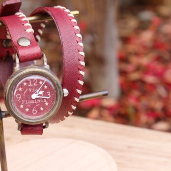 手作り腕時計　Via Flaminia(Red&Red 2重巻きベルト)の画像