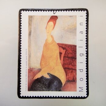 フランス　美術「モジリアニ」切手ブローチ5079の画像