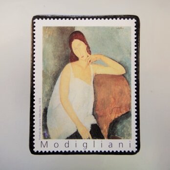 フランス　美術「モジリアニ」切手ブローチ5080の画像