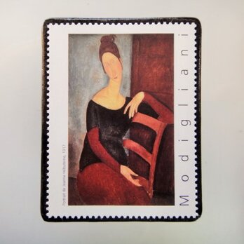 フランス　美術「モジリアニ」切手ブローチ5082の画像