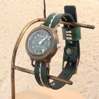 手作り腕時計　Via Flaminia(Green & Greenシングル通しベルト)の画像
