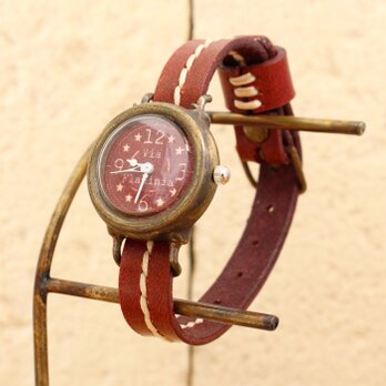 手作り腕時計　Via Flaminia(Red & Redシングル通しベルト)の画像