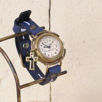 手作り腕時計　Via Flaminia(レトロBlack 十字架付 & Dark Blueシングル)の画像