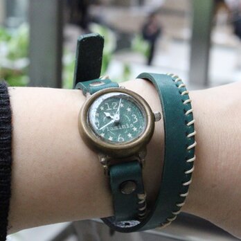 手作り腕時計　Via Flaminia(Green&Green 2重巻きベルト)の画像