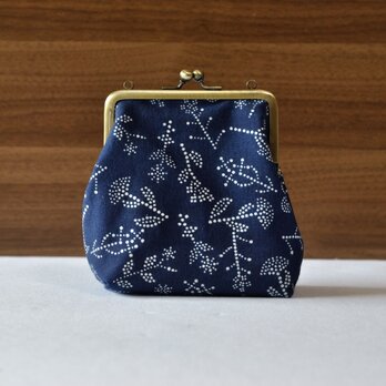 藍染×型染がま口（七花）ショルダー用紐付きの画像