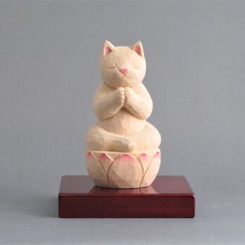 木彫り　合掌猫　猫仏1911の画像