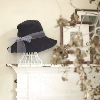 【受注製作】ナチュラルベーシック リネンとチュールの帽子    60〜65cm  サイズ調整可能の画像