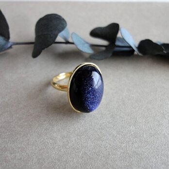 天然石の指輪　■シンプル 大粒オーバル■ブルーゴールドサンドストーン　ゴールドの画像
