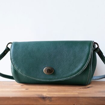 『改良版』コロンと丸いショルダーバッグ　グリーン　シュリンクレザー　緑 ak-18ns