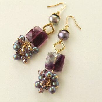 金具変更OK　Pierces or Earrings　フローライト　淡水パール（P0863）の画像