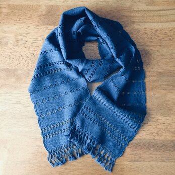 handwoven narrow scarf (Egyptian cotton)エジプト綿ネイビーブルーの手織りストール(幅狭)の画像