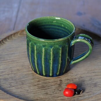 緑釉マグカップ（面）の画像