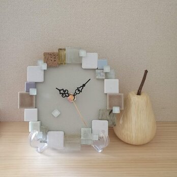★タイルの置き時計・壁掛け時計　”Cotton"　1004★　モザイクタイル　インテリア　の画像