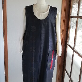 紺色2種の大島紬のジャンパースカートの画像
