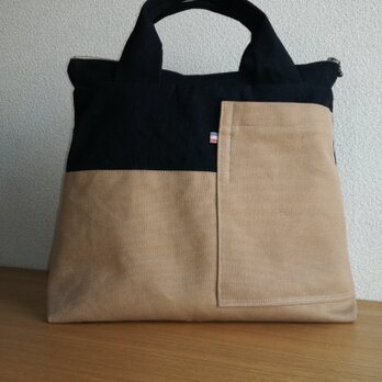 帆布ファスナー手提げBAG・（khaki）の画像