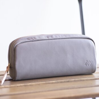 柔らかなポーチ　ホースレザー　ペンケース　グレー　化粧ポーチapo-06ps