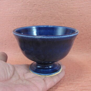 陶器 高台植木鉢　ルリ釉朝顔型（再販）【190409】の画像