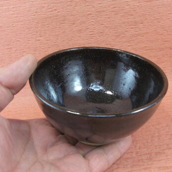 陶器ご飯茶碗（中）黒天目釉　【190423】の画像