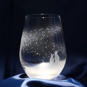 【青い天の川へ】うさぎモチーフのタンブラーグラス ★名入れ加工対応品（有料）の画像