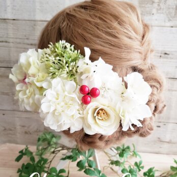 ふわゆる 可愛い white系お花の髪飾り8点Set No484の画像