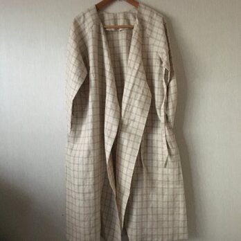 リネンコットンチェックカシュクールコート　ベージュチェックＦ