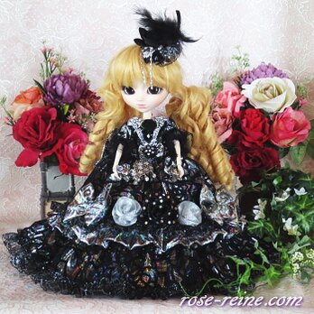 キラキラドールドレス ドール服 黒麗の王妃 煌きのブラックローズ フリルドールドレスの画像