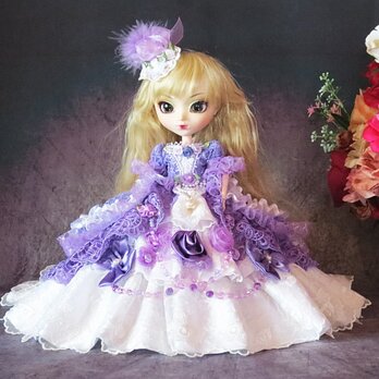 sold★GW-Sale！ドール服 オーバー トレーン ドレス 着せ替え 紫陽花の花束 フリフリの画像