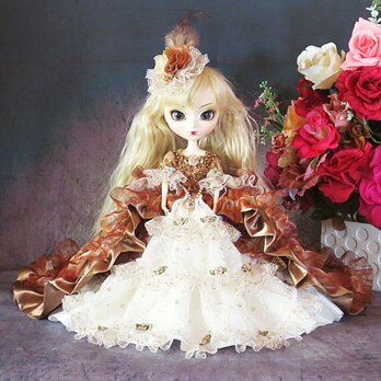 sold★GW-Sale！ドール服 薔薇のロングトレーンドレス エリザベート皇后 重厚なブラウンゴールドの画像