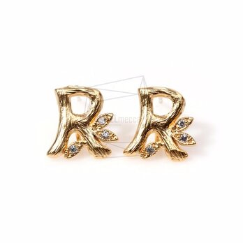 ERG-095R-MG【2個入り】イニシャルRピアス,CZ Initial R Ear Postの画像