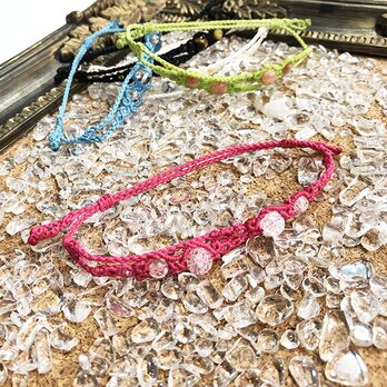 天然石のマクラメ編みアンクレット【アラベスク】ピンク系・クラッククォーツの画像